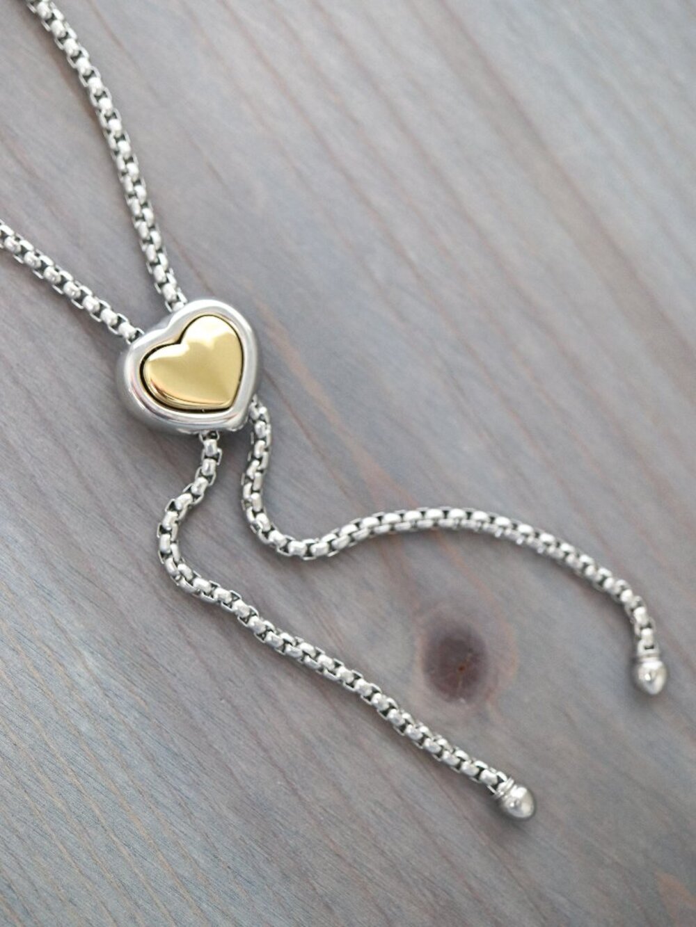 Heart Slider Style Necklace 2-Tone Stainless Steel